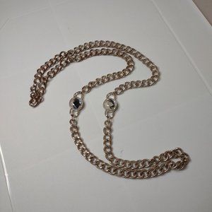 Long Heavy Chain And Clear Rhinestone Necklace 36.5 Inches